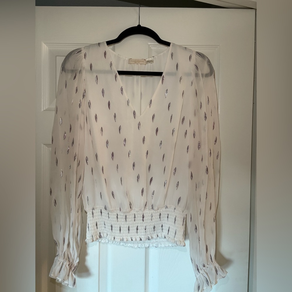 Ramy Brook White Blouse with Silver Accents